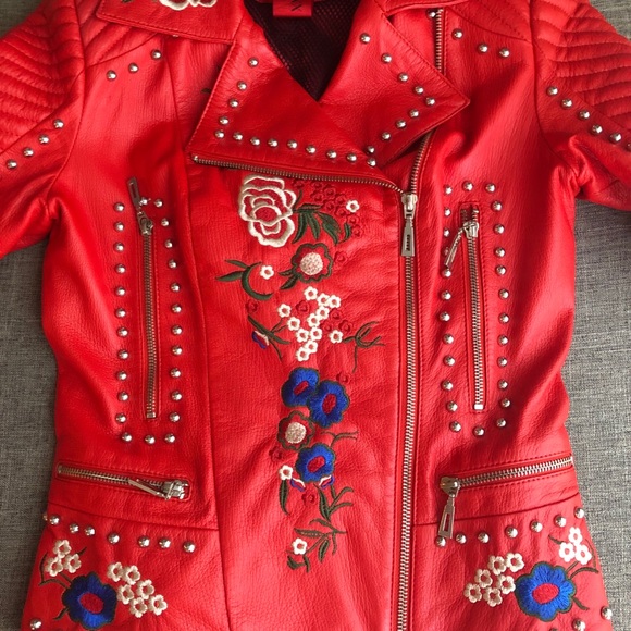 DENIMAXX COUTURE RED LEATHER JACKET - Picture 2 of 10